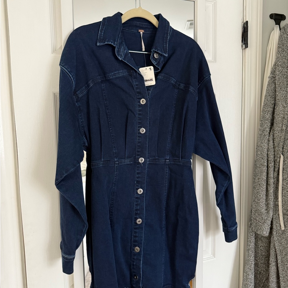 Free people Dark Blue Denim Button-Up Dress